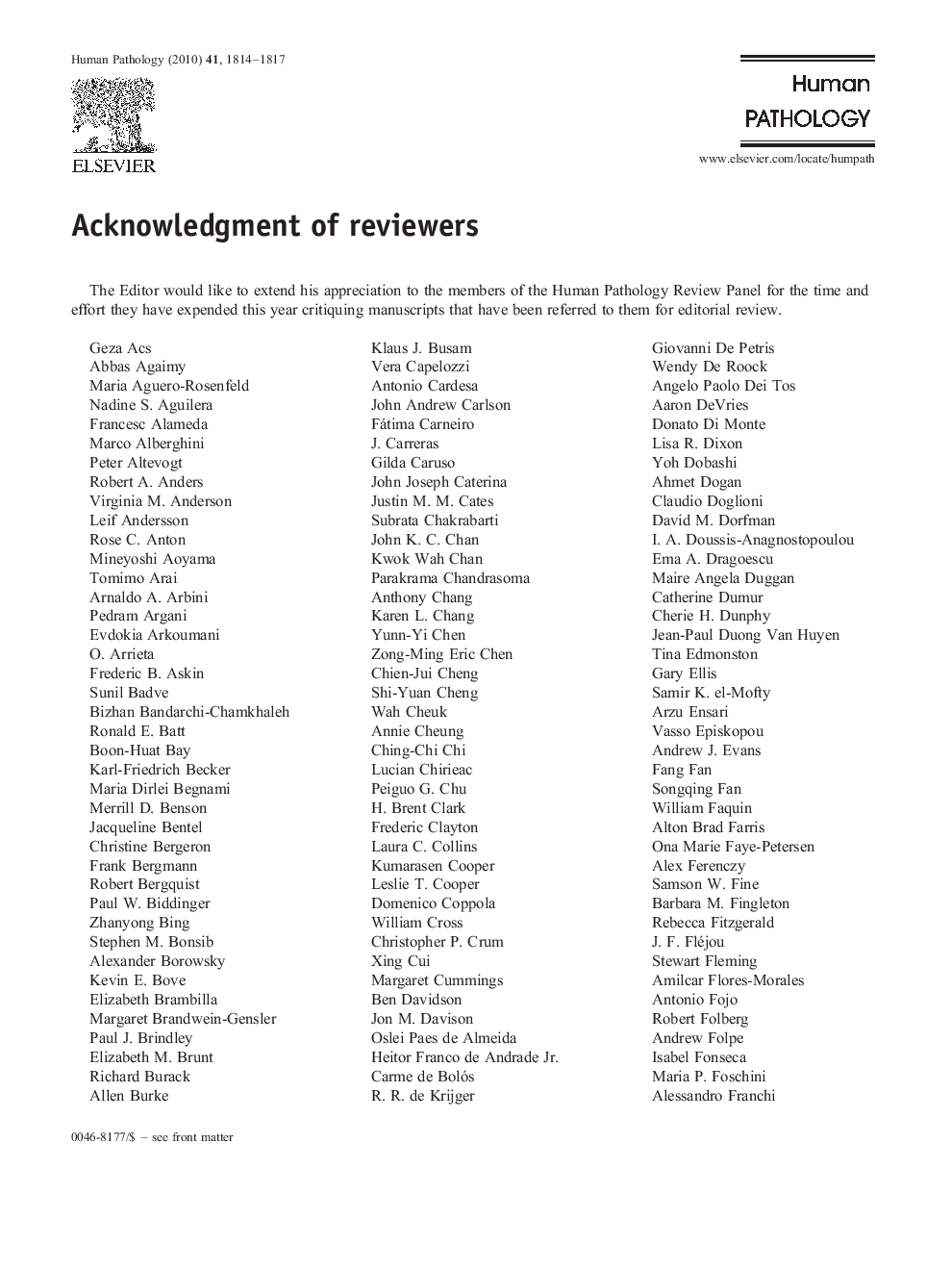 Acknowledgment of reviewers