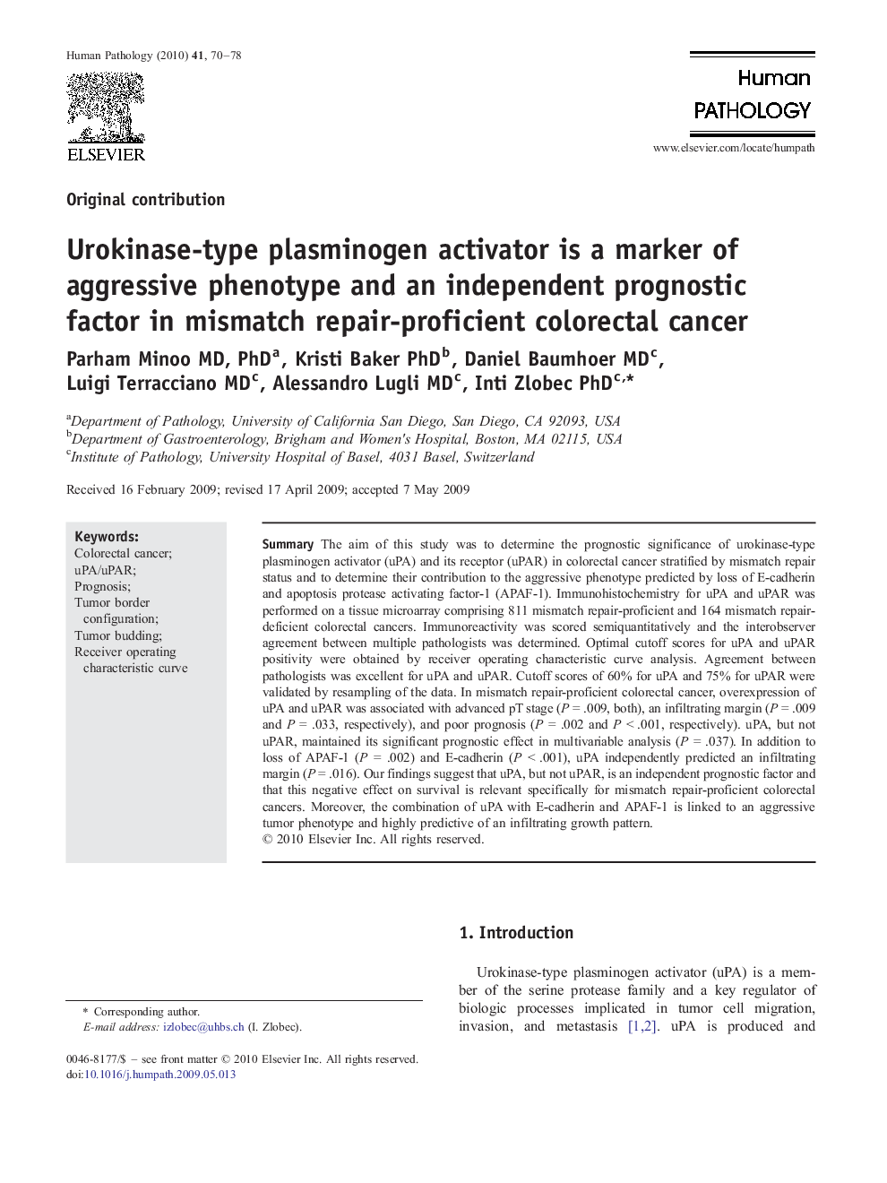 Urokinase-type plasminogen activator is a marker of aggressive phenotype and an independent prognostic factor in mismatch repair-proficient colorectal cancer