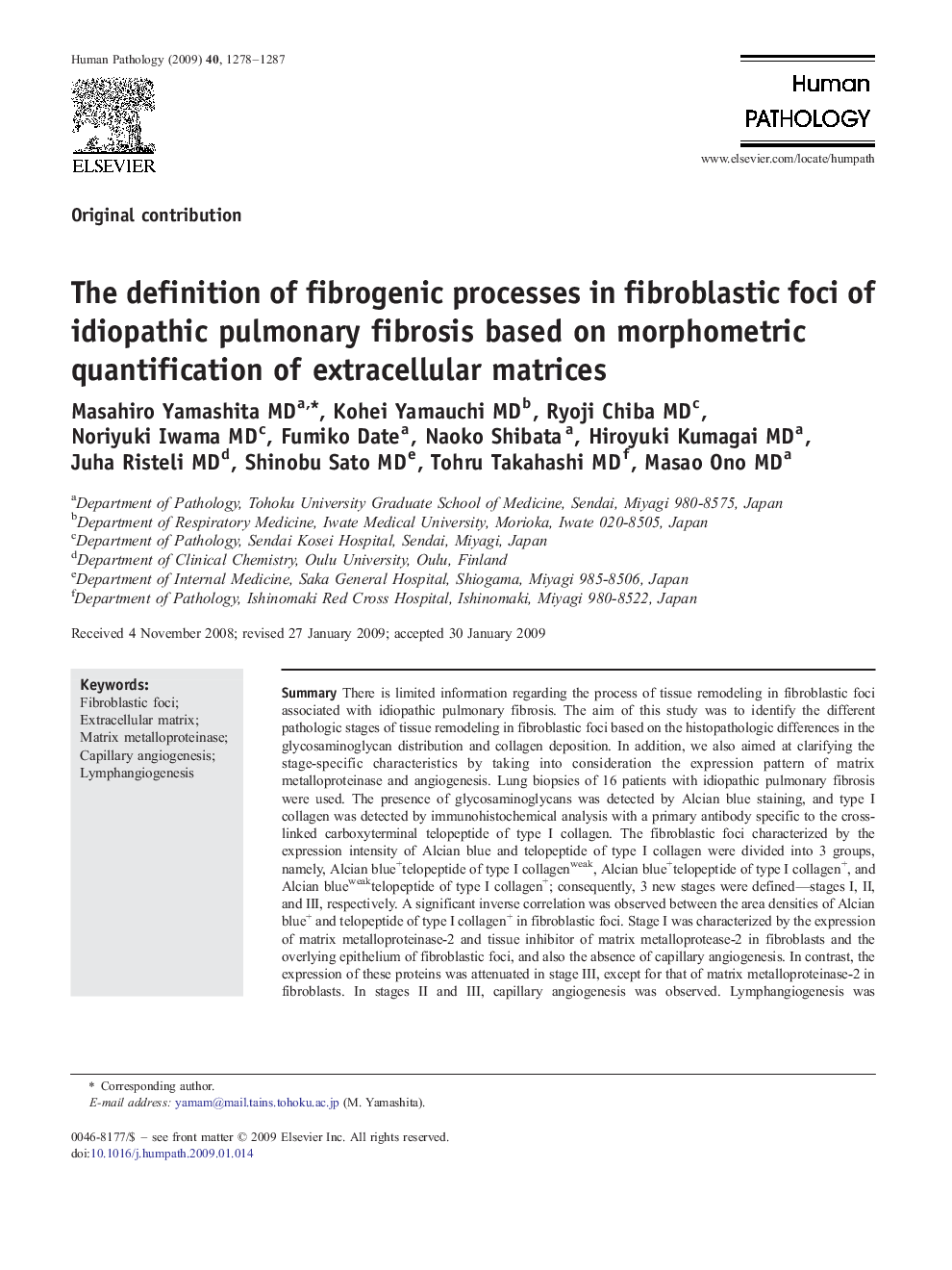 The definition of fibrogenic processes in fibroblastic foci of idiopathic pulmonary fibrosis based on morphometric quantification of extracellular matrices