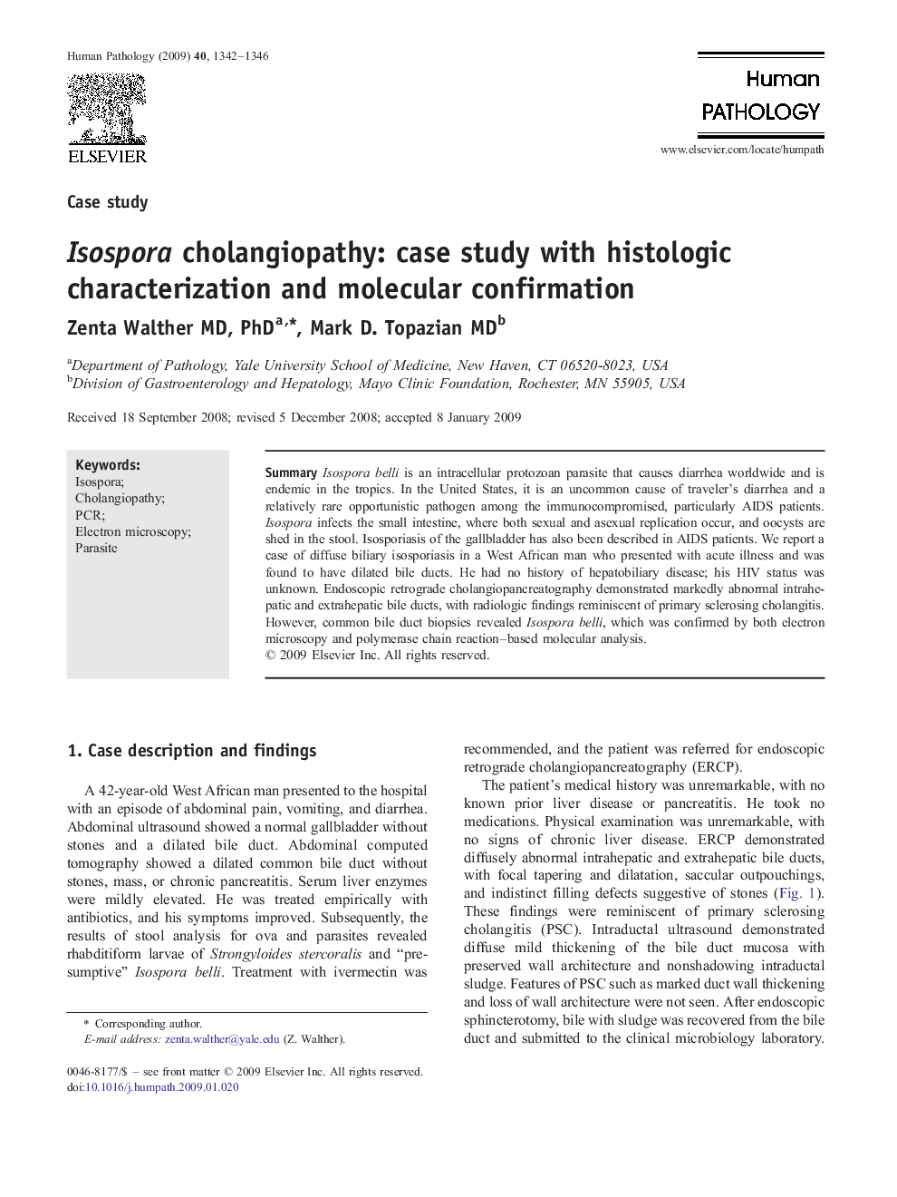 Isospora cholangiopathy: case study with histologic characterization and molecular confirmation