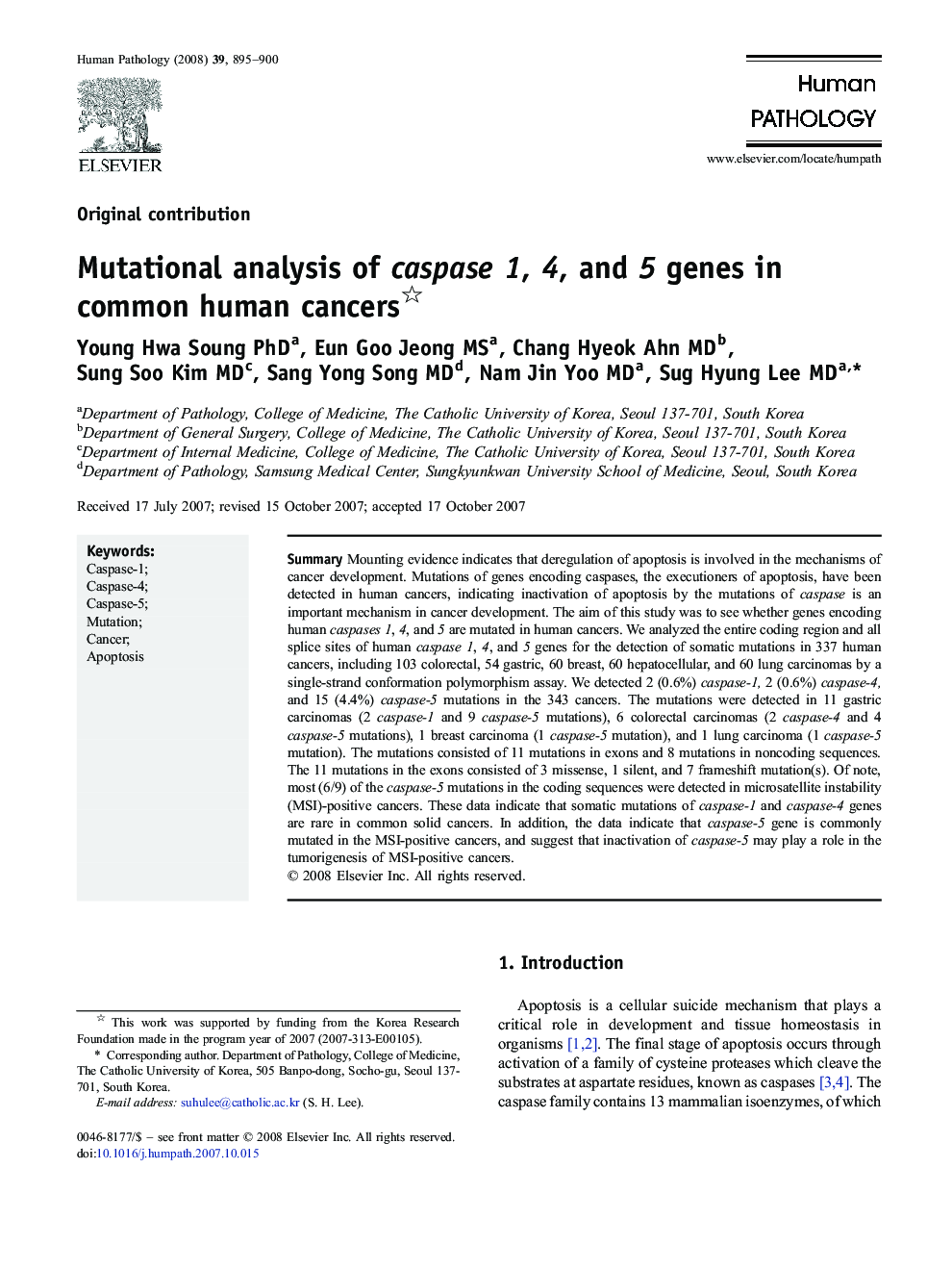 Mutational analysis of caspase 1, 4, and 5 genes in common human cancers 