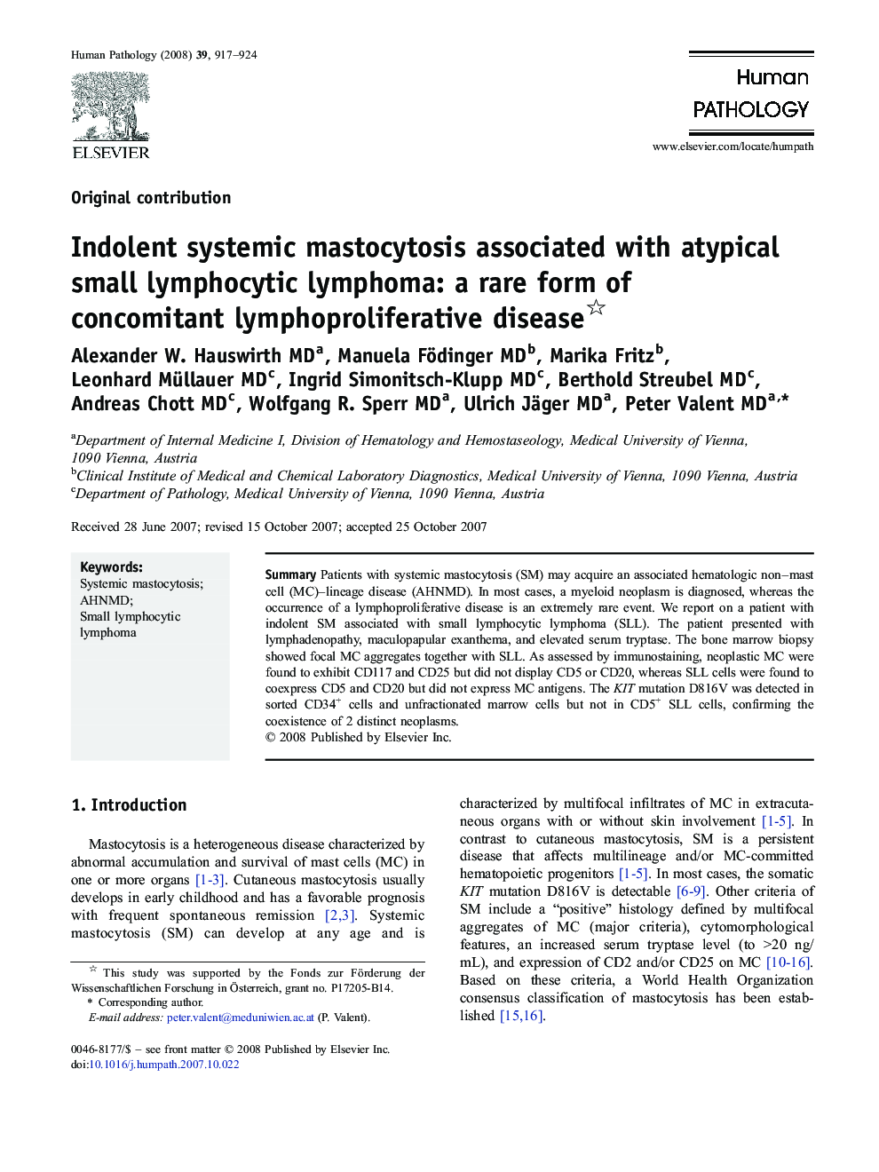 Indolent systemic mastocytosis associated with atypical small lymphocytic lymphoma: a rare form of concomitant lymphoproliferative disease 