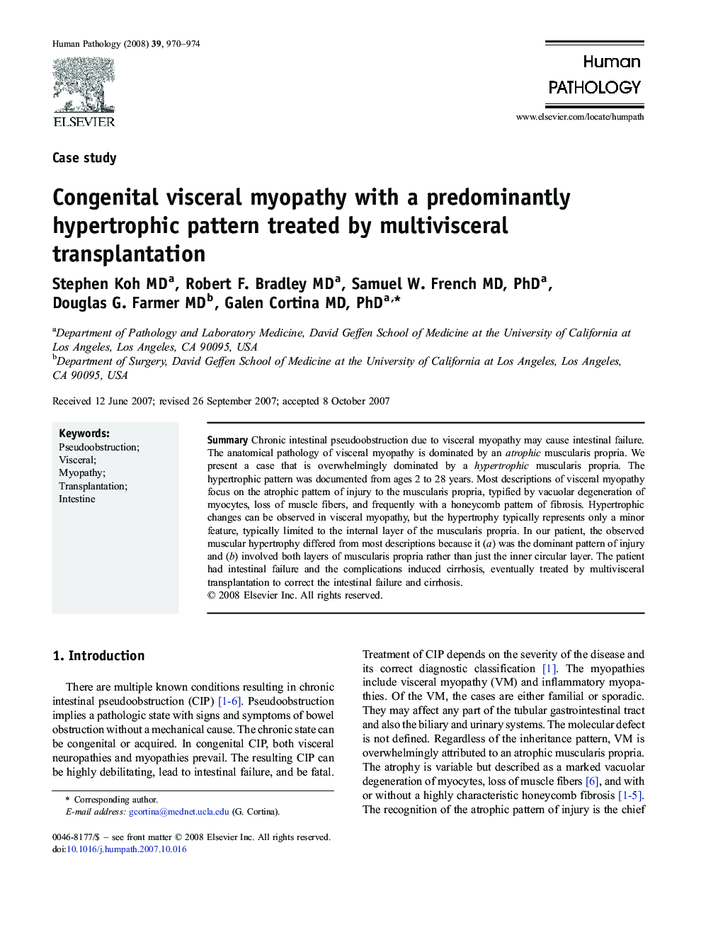 Congenital visceral myopathy with a predominantly hypertrophic pattern treated by multivisceral transplantation