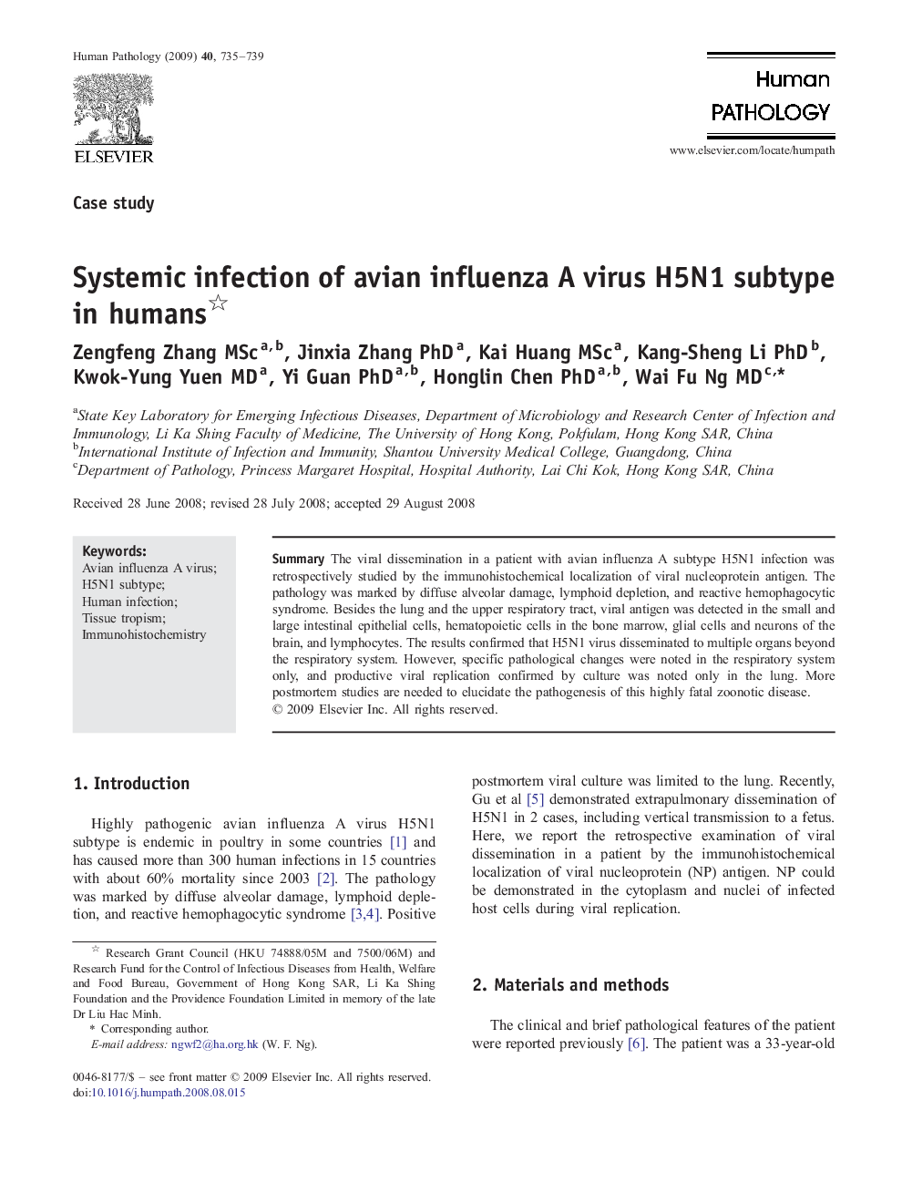 Systemic infection of avian influenza A virus H5N1 subtype in humans 