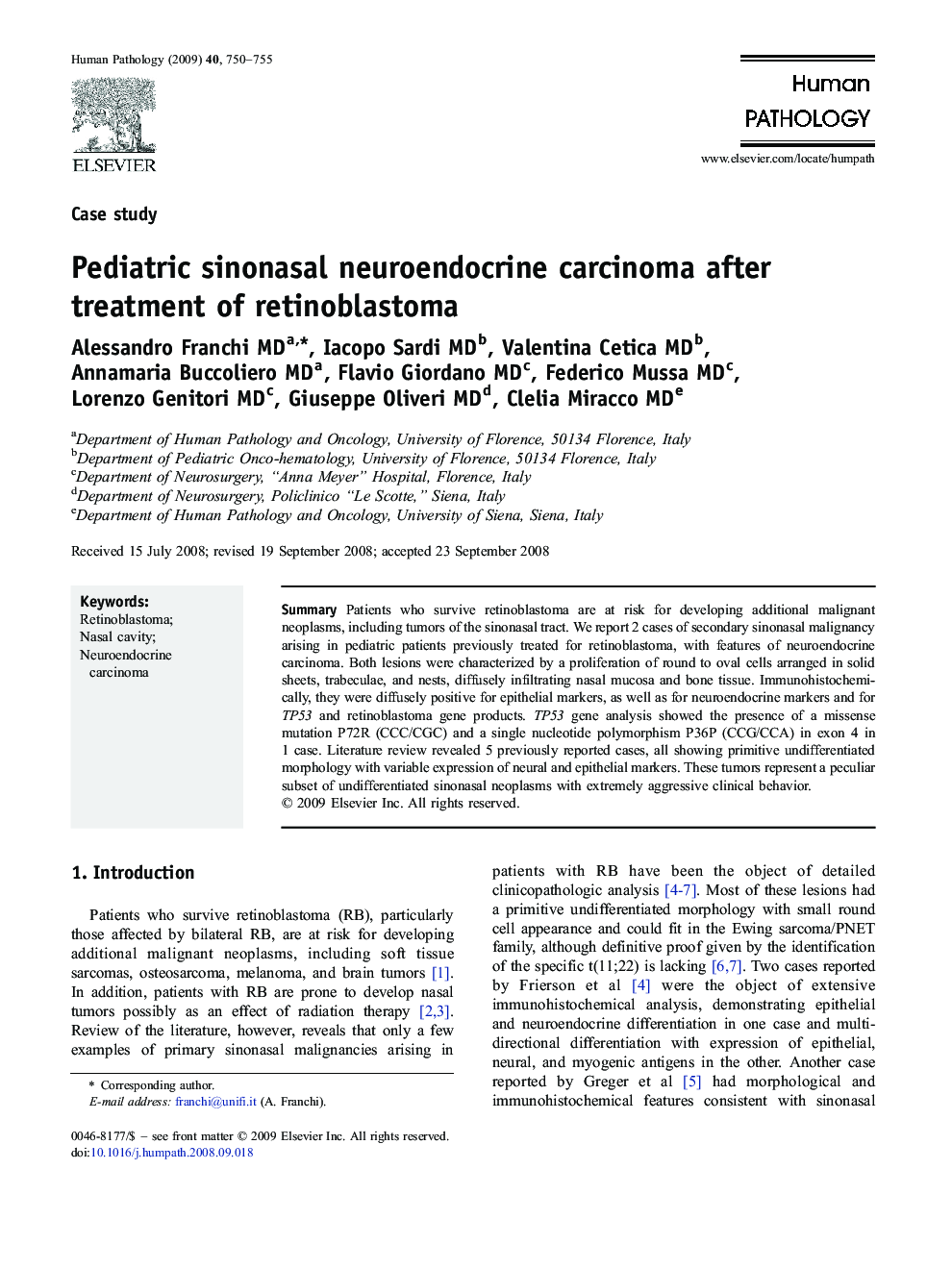 Pediatric sinonasal neuroendocrine carcinoma after treatment of retinoblastoma