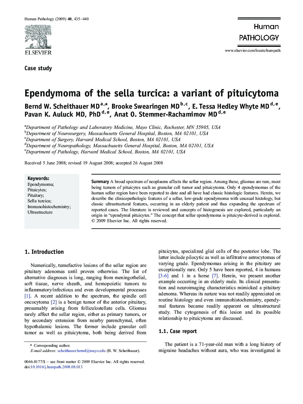 Ependymoma of the sella turcica: a variant of pituicytoma