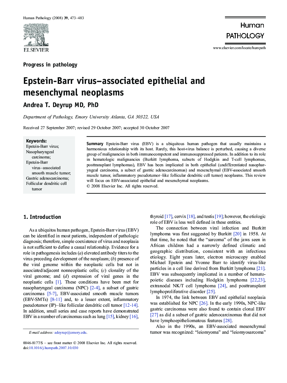 Epstein-Barr virus–associated epithelial and mesenchymal neoplasms