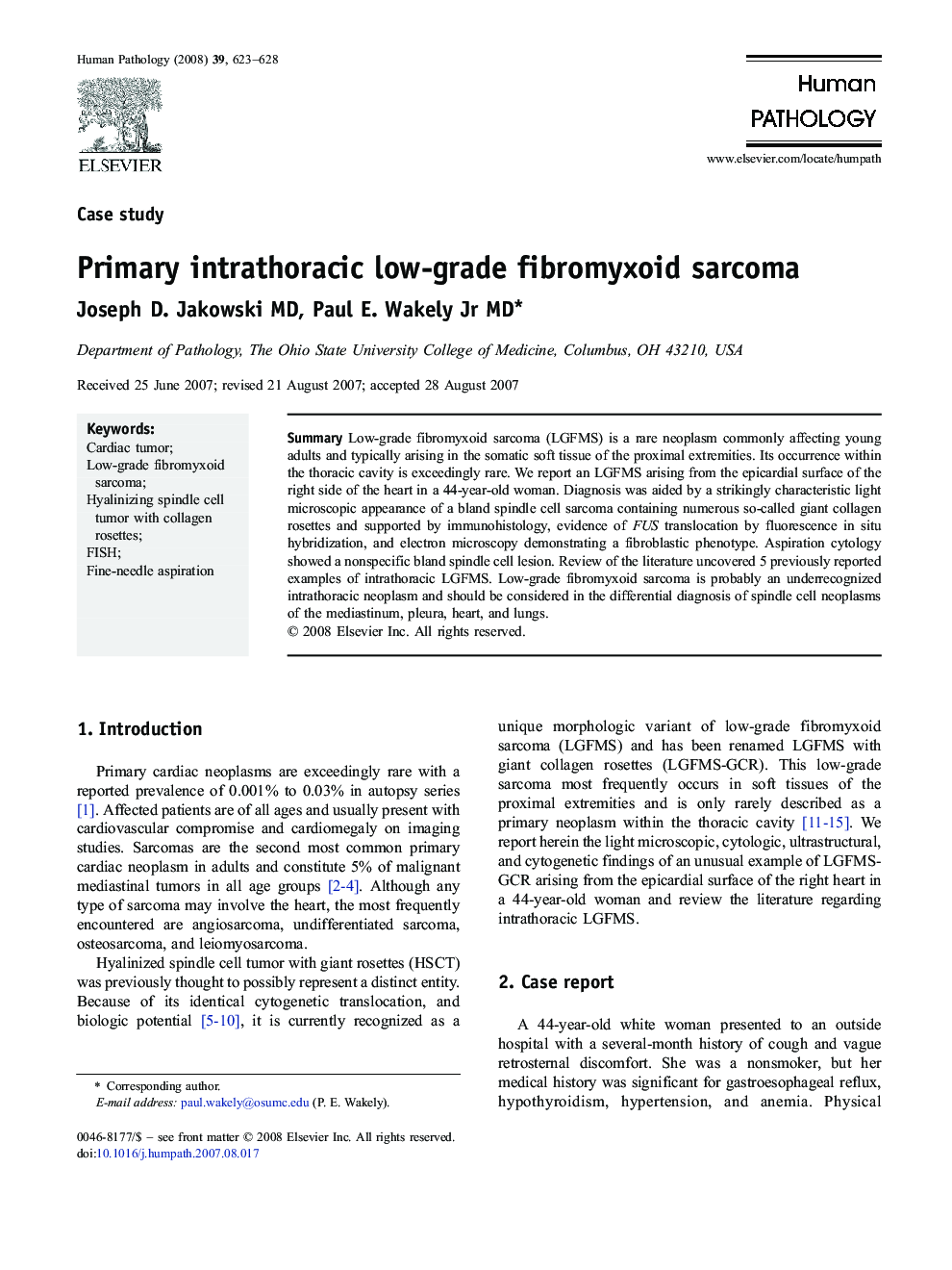 عکس صفحه اول مقاله: Primary intrathoracic low-grade fibromyxoid sarcoma Primary intrathoracic low-grade fibromyxoid sarcoma
