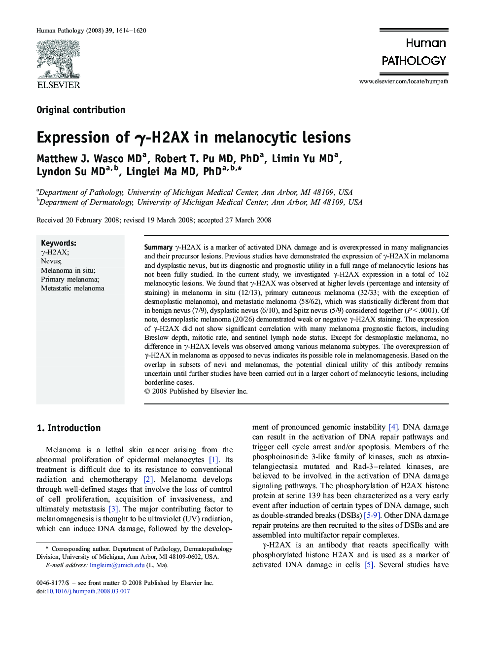 Expression of γ-H2AX in melanocytic lesions
