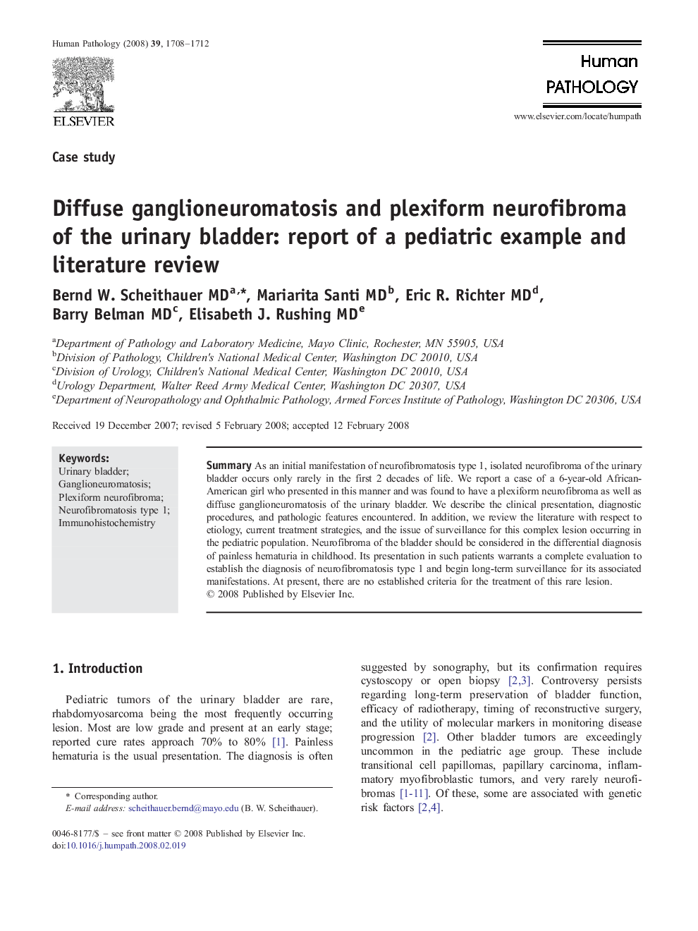 Diffuse ganglioneuromatosis and plexiform neurofibroma of the urinary bladder: report of a pediatric example and literature review