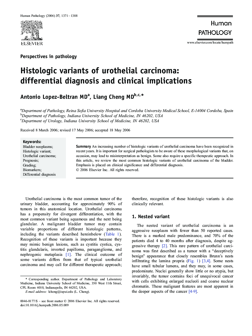 Histologic variants of urothelial carcinoma: differential diagnosis and clinical implications