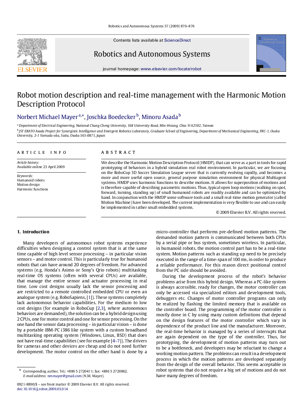 Robot motion description and real-time management with the Harmonic Motion Description Protocol