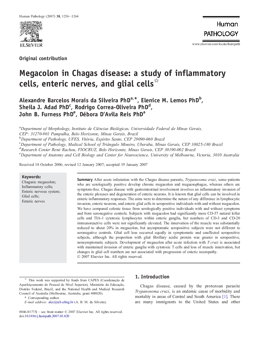 Megacolon in Chagas disease: a study of inflammatory cells, enteric nerves, and glial cells 