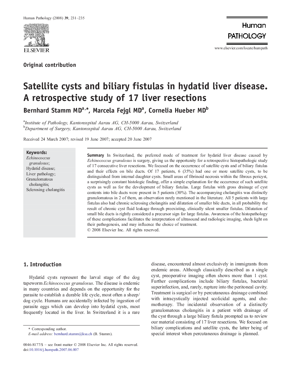 Satellite cysts and biliary fistulas in hydatid liver disease. A retrospective study of 17 liver resections