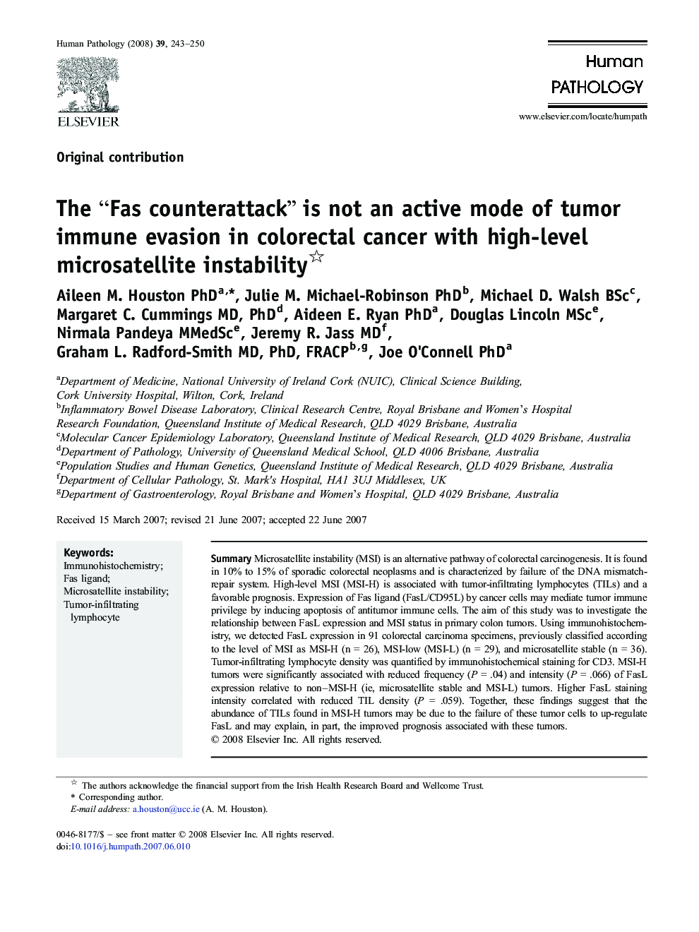 The “Fas counterattack” is not an active mode of tumor immune evasion in colorectal cancer with high-level microsatellite instability 