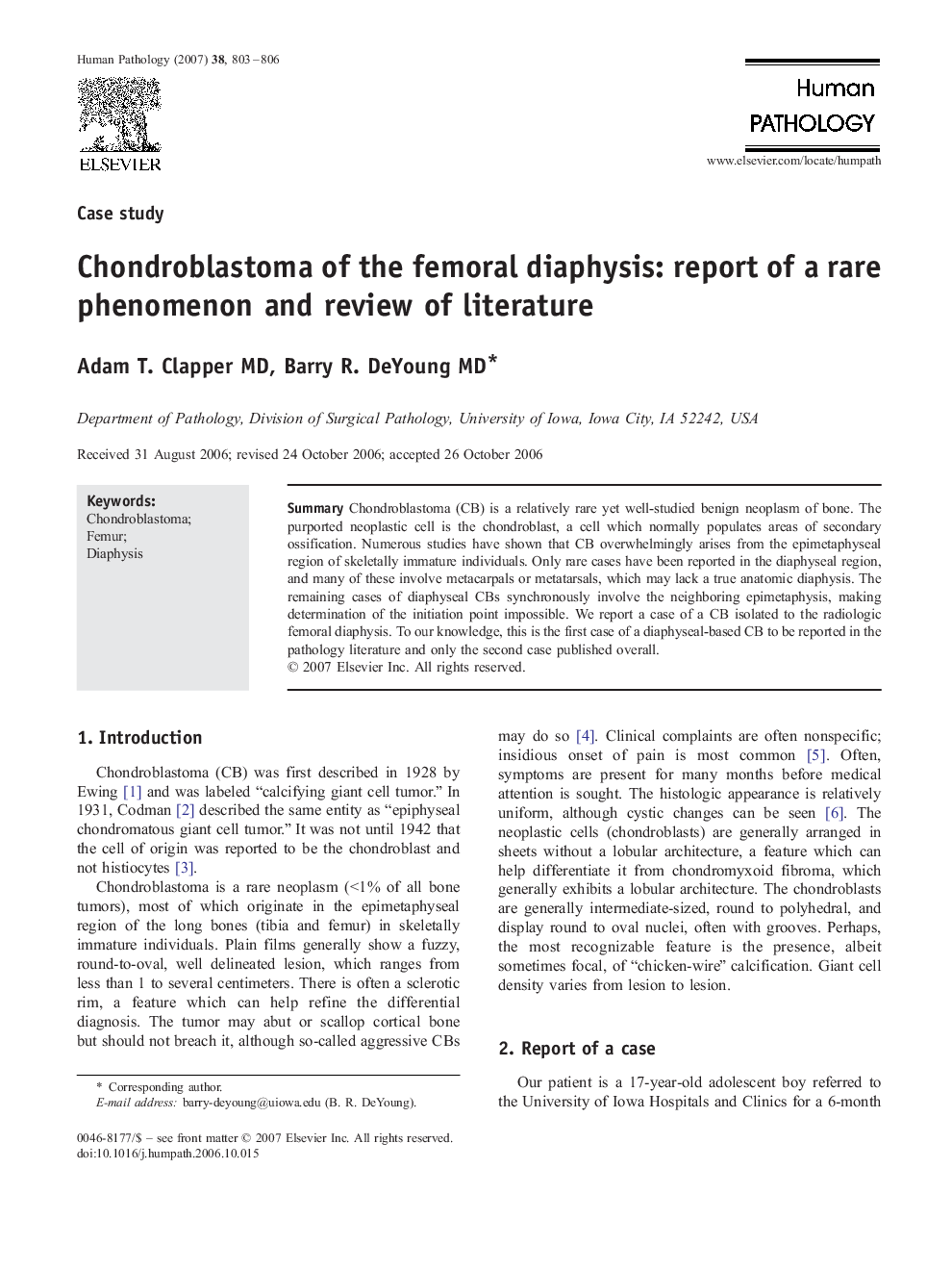 Chondroblastoma of the femoral diaphysis: report of a rare phenomenon and review of literature