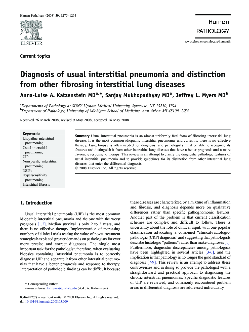 Diagnosis of usual interstitial pneumonia and distinction from other fibrosing interstitial lung diseases