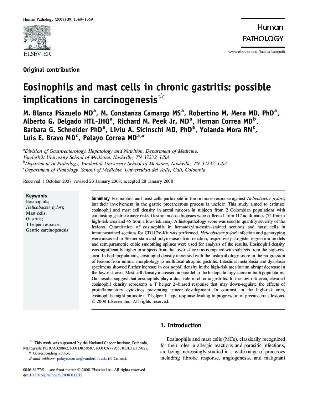 Eosinophils and mast cells in chronic gastritis: possible implications in carcinogenesis 