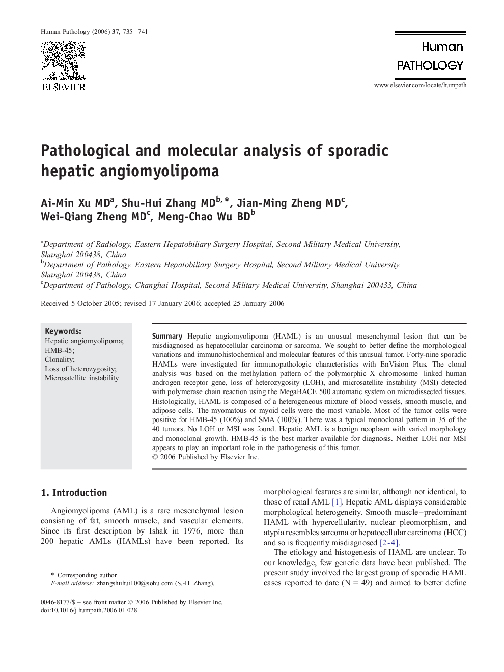 Pathological and molecular analysis of sporadic hepatic angiomyolipoma