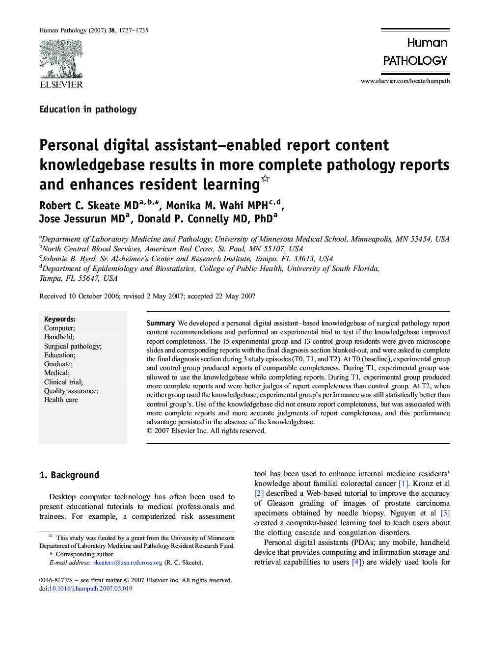 Personal digital assistant-enabled report content knowledgebase results in more complete pathology reports and enhances resident learning