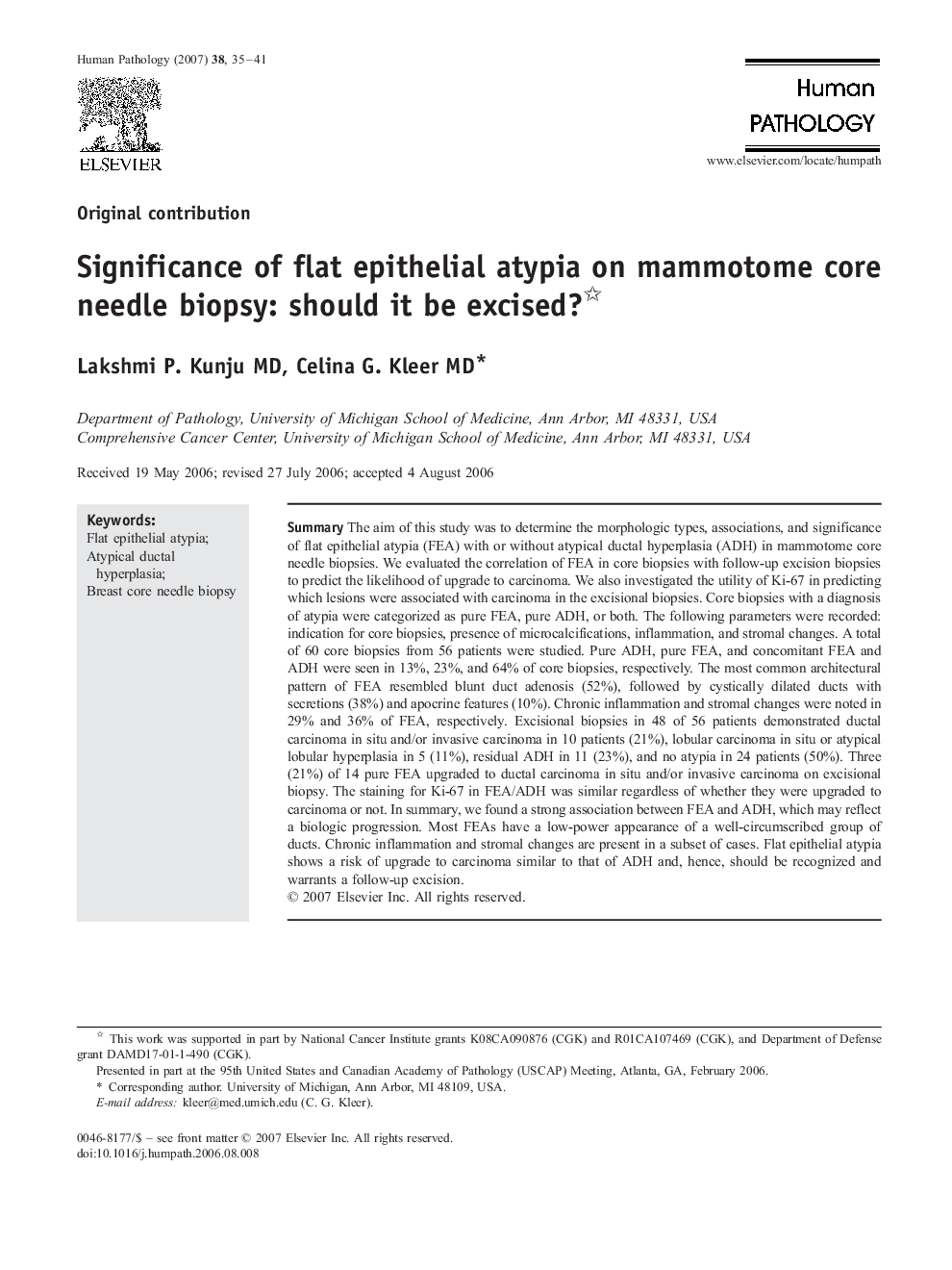 Significance of flat epithelial atypia on mammotome core needle biopsy: should it be excised? 