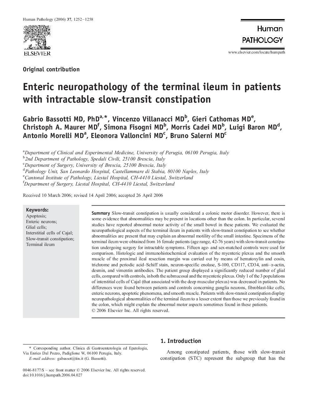 Enteric neuropathology of the terminal ileum in patients with intractable slow-transit constipation