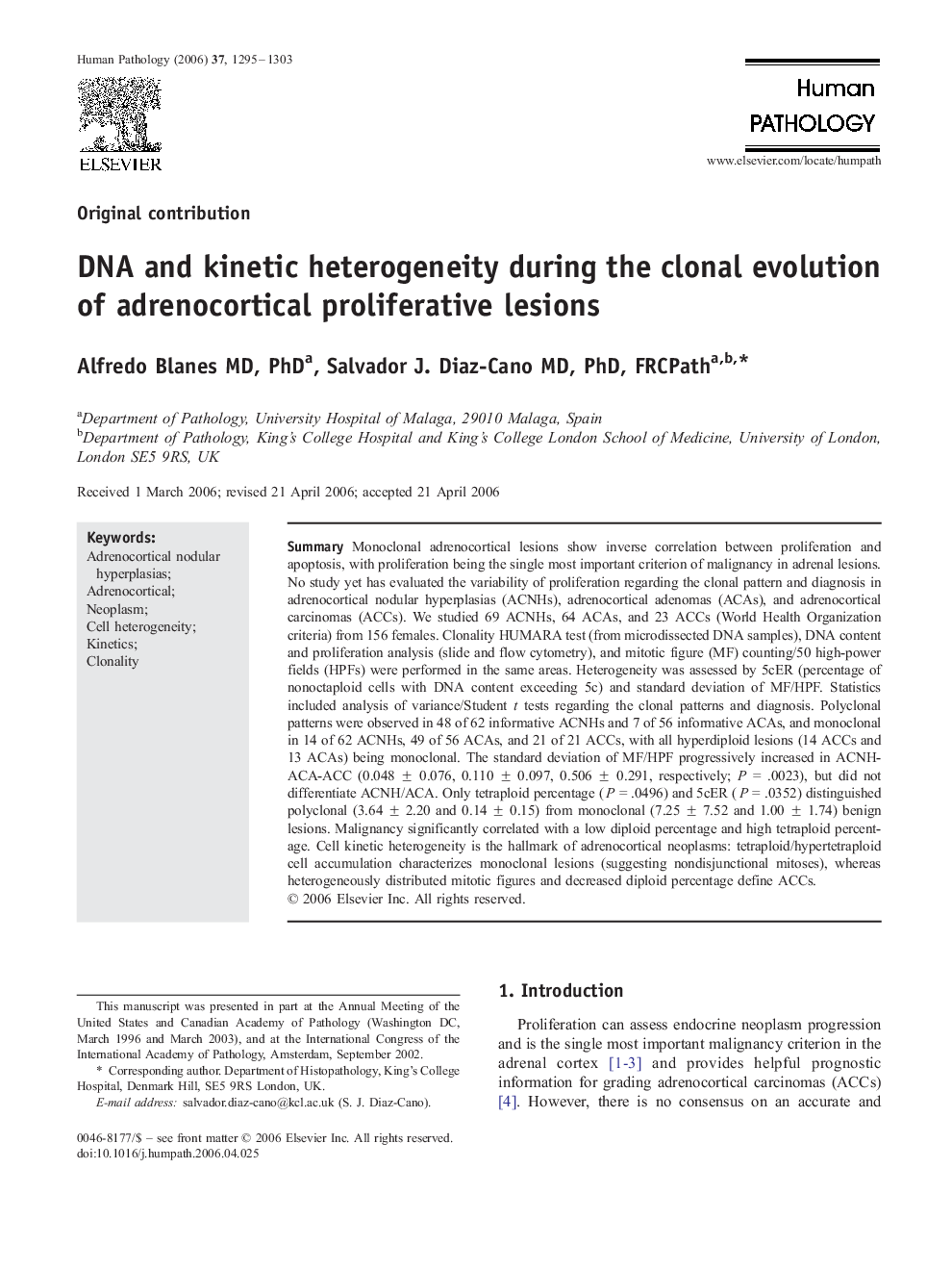 DNA and kinetic heterogeneity during the clonal evolution of adrenocortical proliferative lesions 