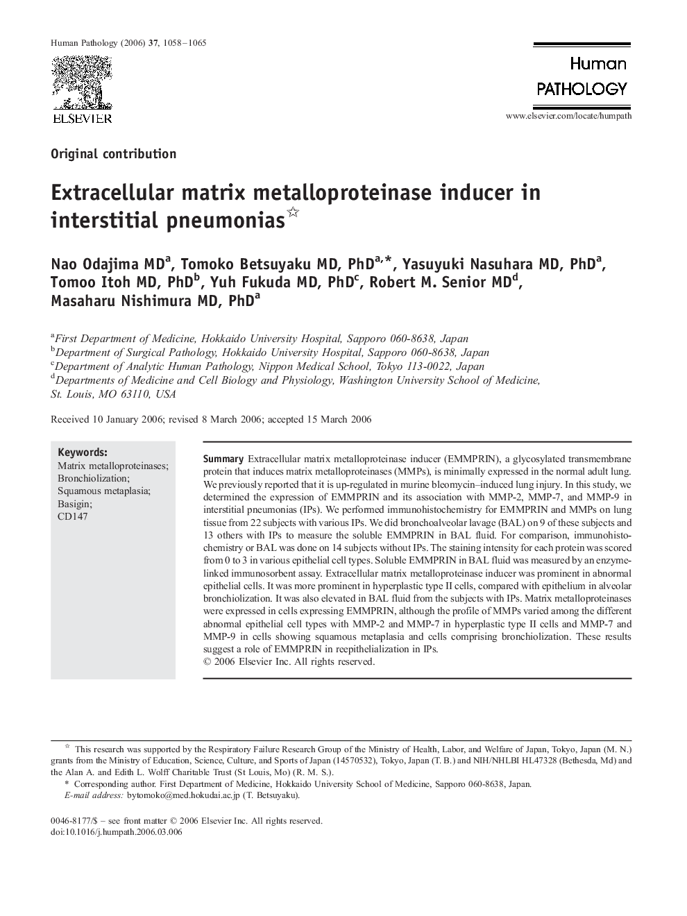 Extracellular matrix metalloproteinase inducer in interstitial pneumonias 