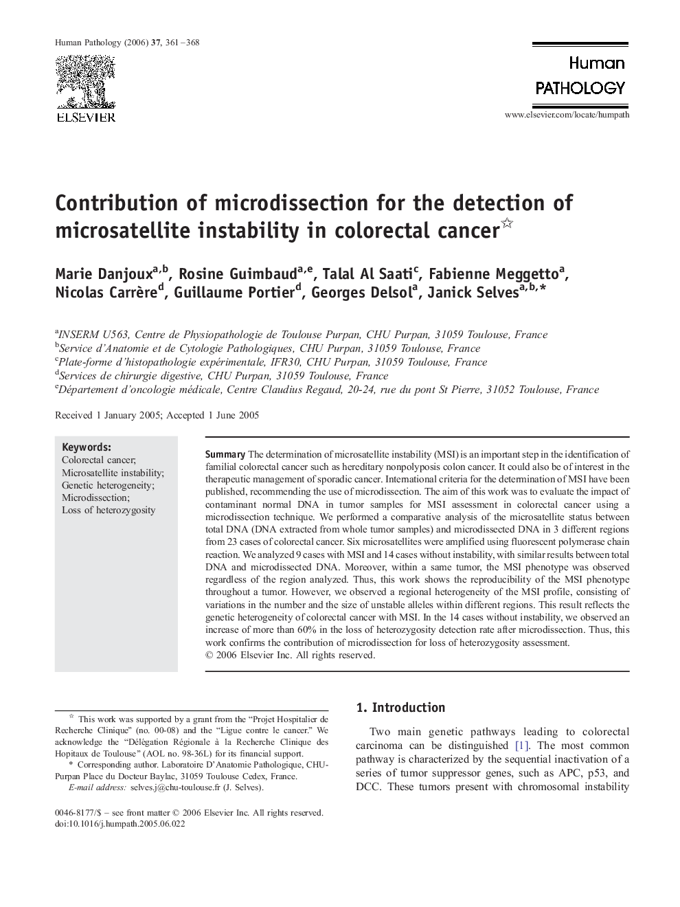 Contribution of microdissection for the detection of microsatellite instability in colorectal cancer 
