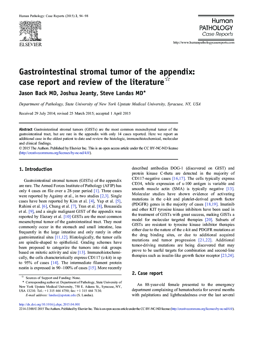 Gastrointestinal stromal tumor of the appendix: case report and review of the literature 