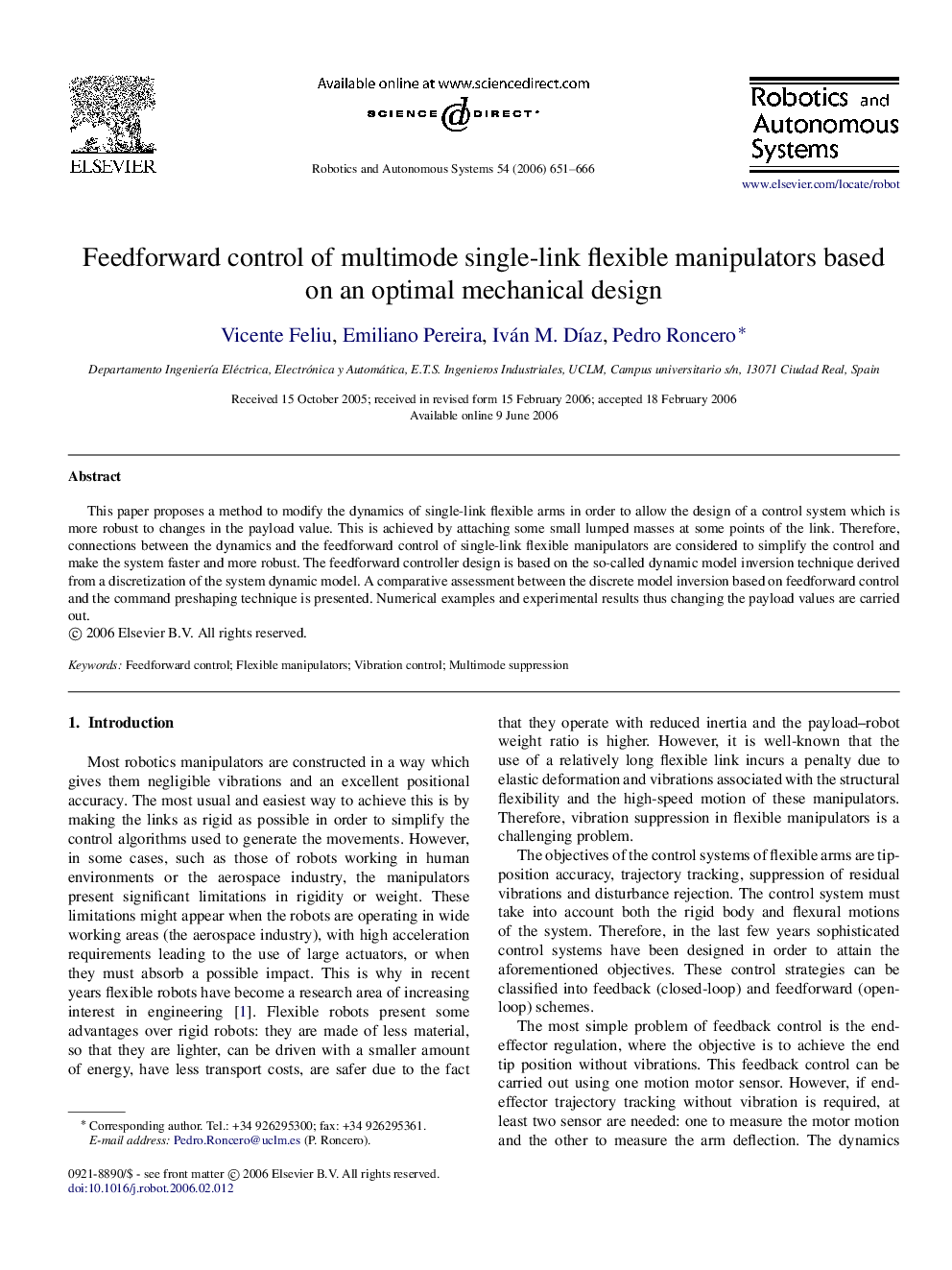 Feedforward control of multimode single-link flexible manipulators based on an optimal mechanical design