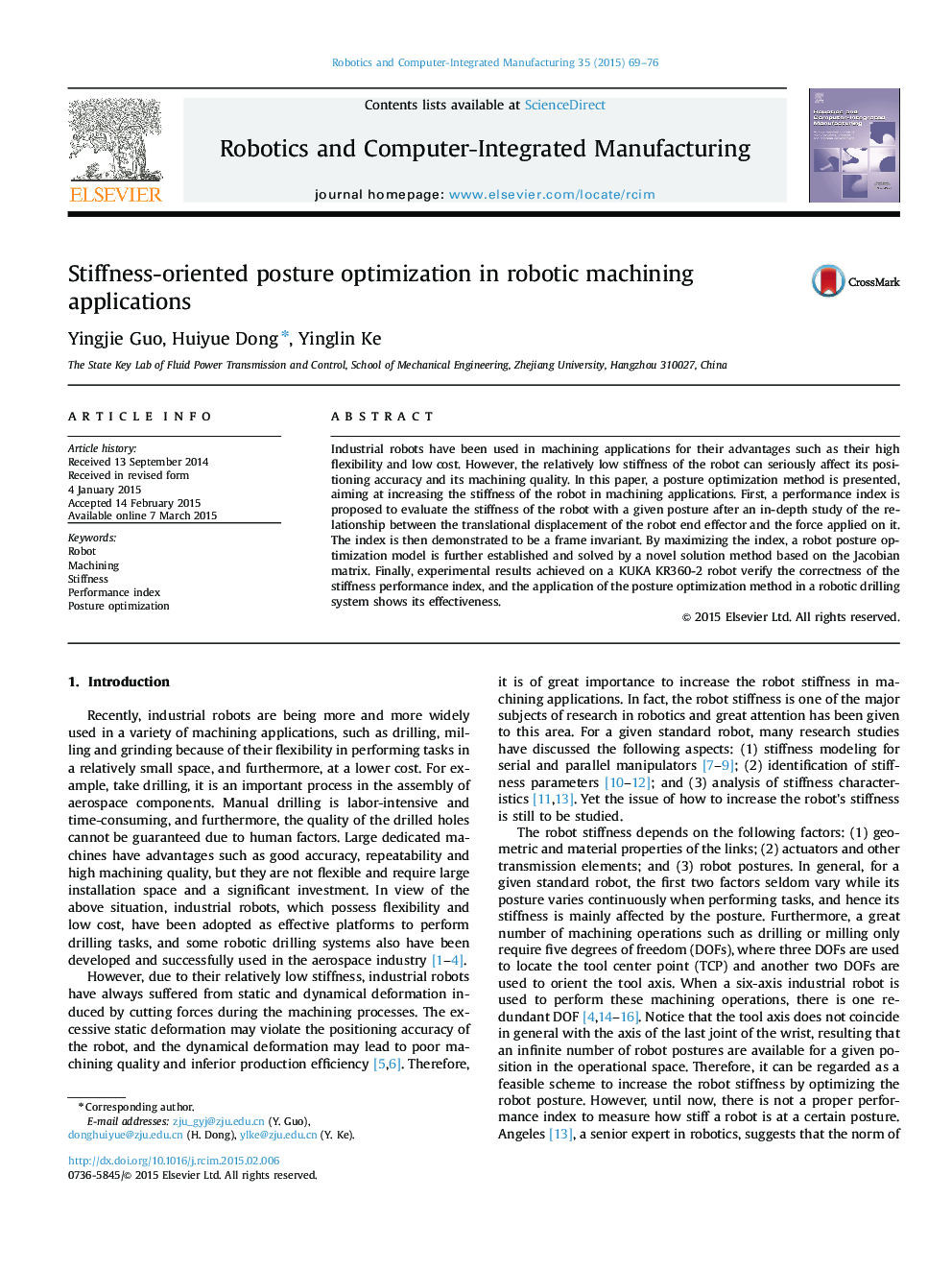 Stiffness-oriented posture optimization in robotic machining applications