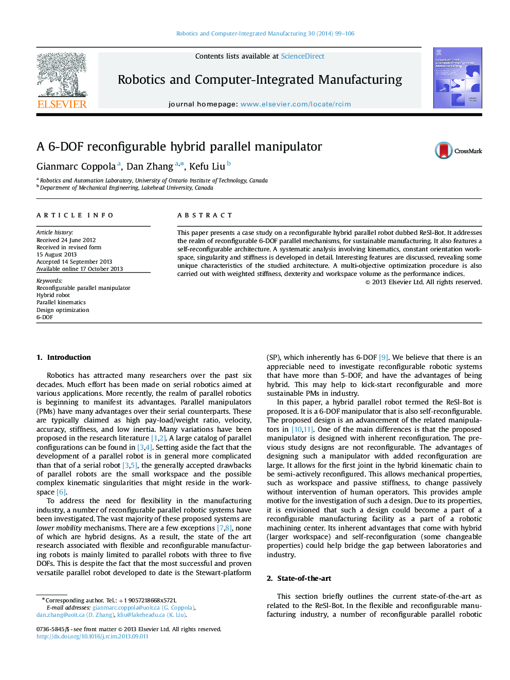 A 6-DOF reconfigurable hybrid parallel manipulator