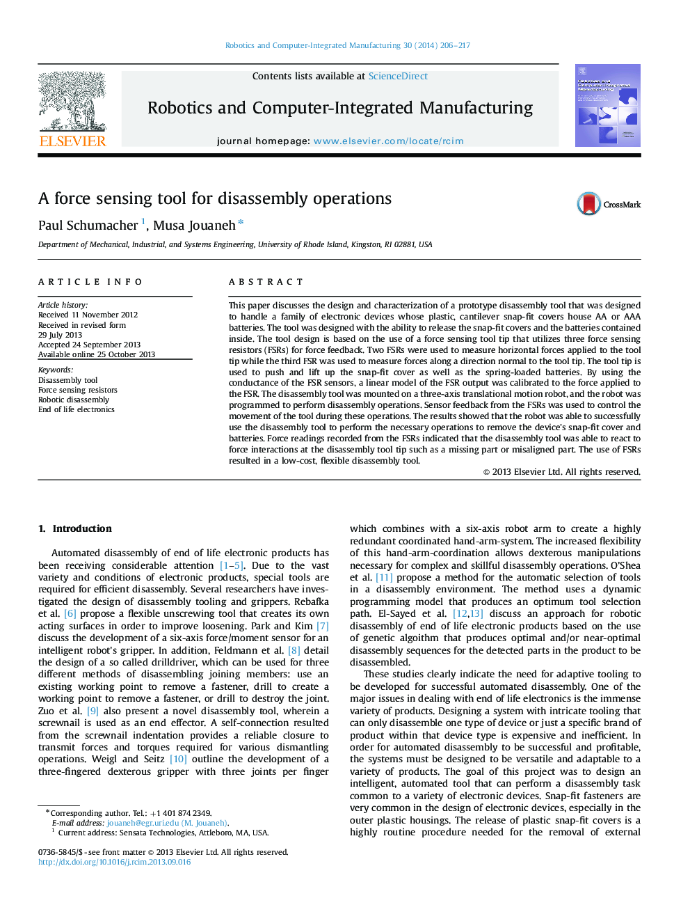 A force sensing tool for disassembly operations