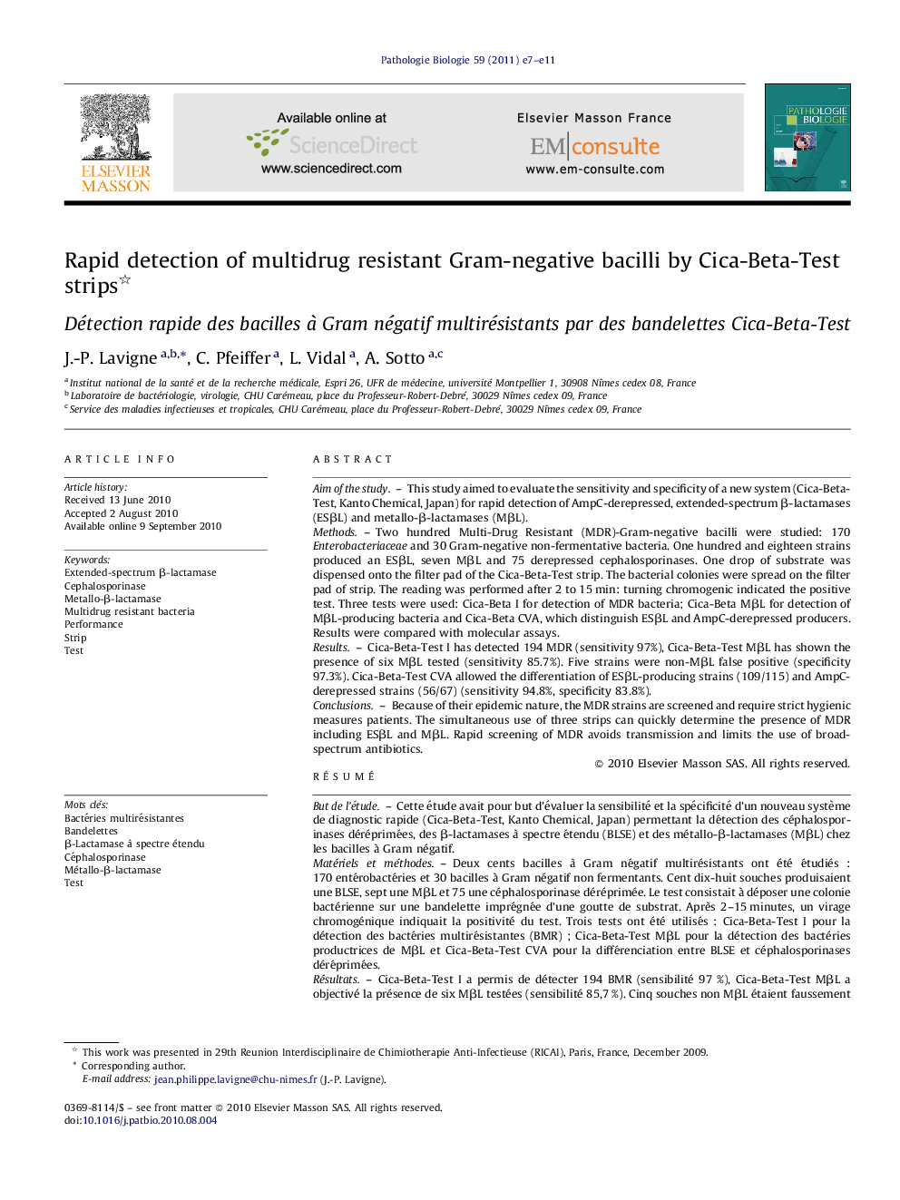 Rapid detection of multidrug resistant Gram-negative bacilli by Cica-Beta-Test strips 