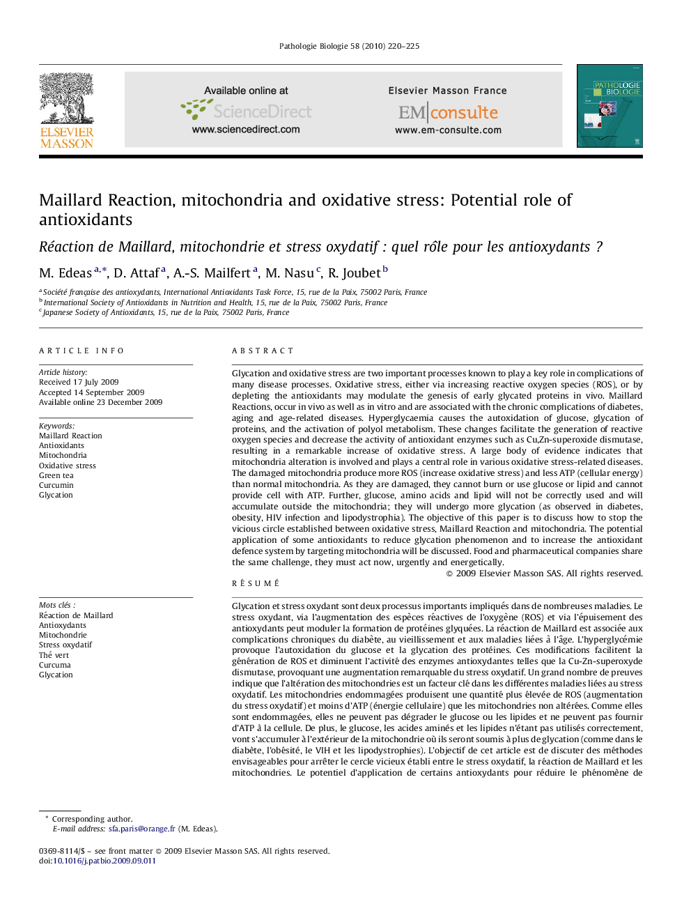 Maillard Reaction, mitochondria and oxidative stress: Potential role of antioxidants