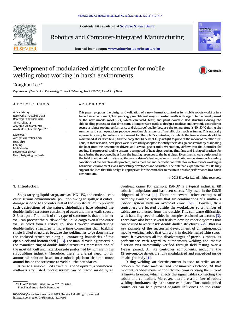 Development of modularized airtight controller for mobile welding robot working in harsh environments