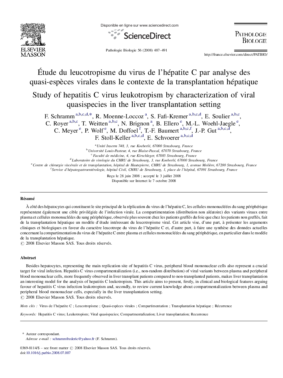 Étude du leucotropisme du virus de l’hépatite C par analyse des quasi-espèces virales dans le contexte de la transplantation hépatique