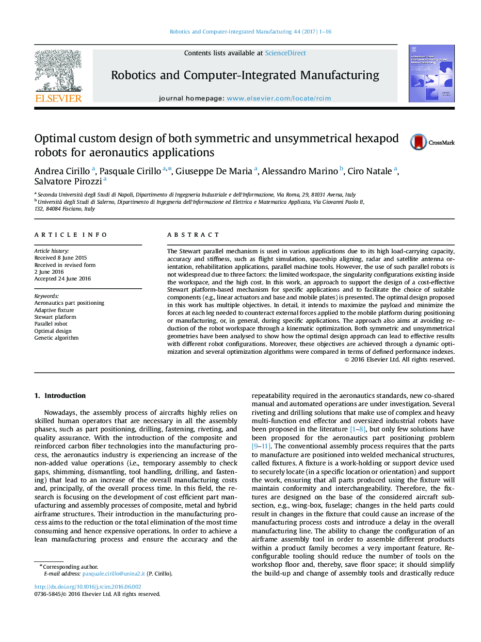 Optimal custom design of both symmetric and unsymmetrical hexapod robots for aeronautics applications