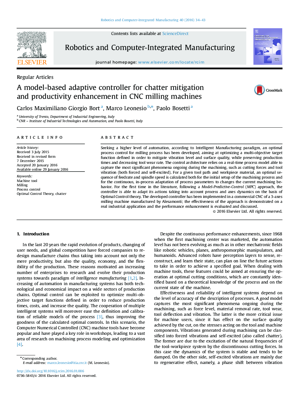 A model-based adaptive controller for chatter mitigation and productivity enhancement in CNC milling machines