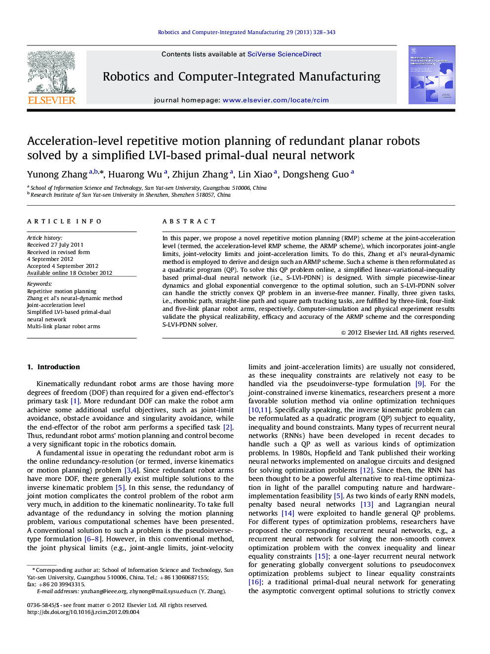 Acceleration-level repetitive motion planning of redundant planar robots solved by a simplified LVI-based primal-dual neural network