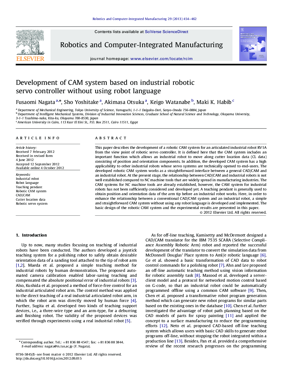 Development of CAM system based on industrial robotic servo controller without using robot language