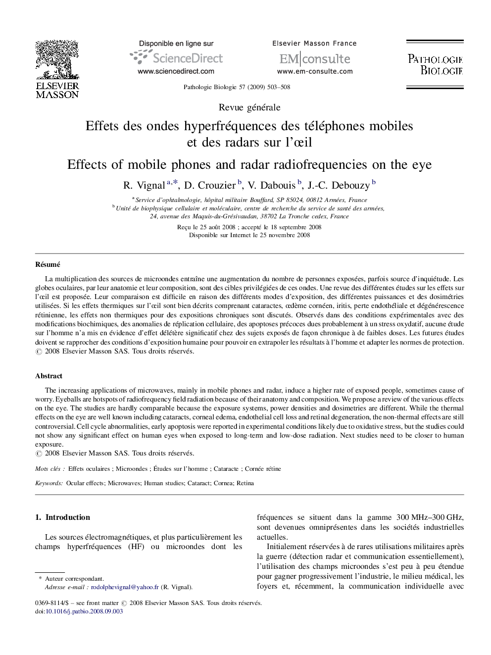 Effets des ondes hyperfréquences des téléphones mobiles et des radars sur l’œil