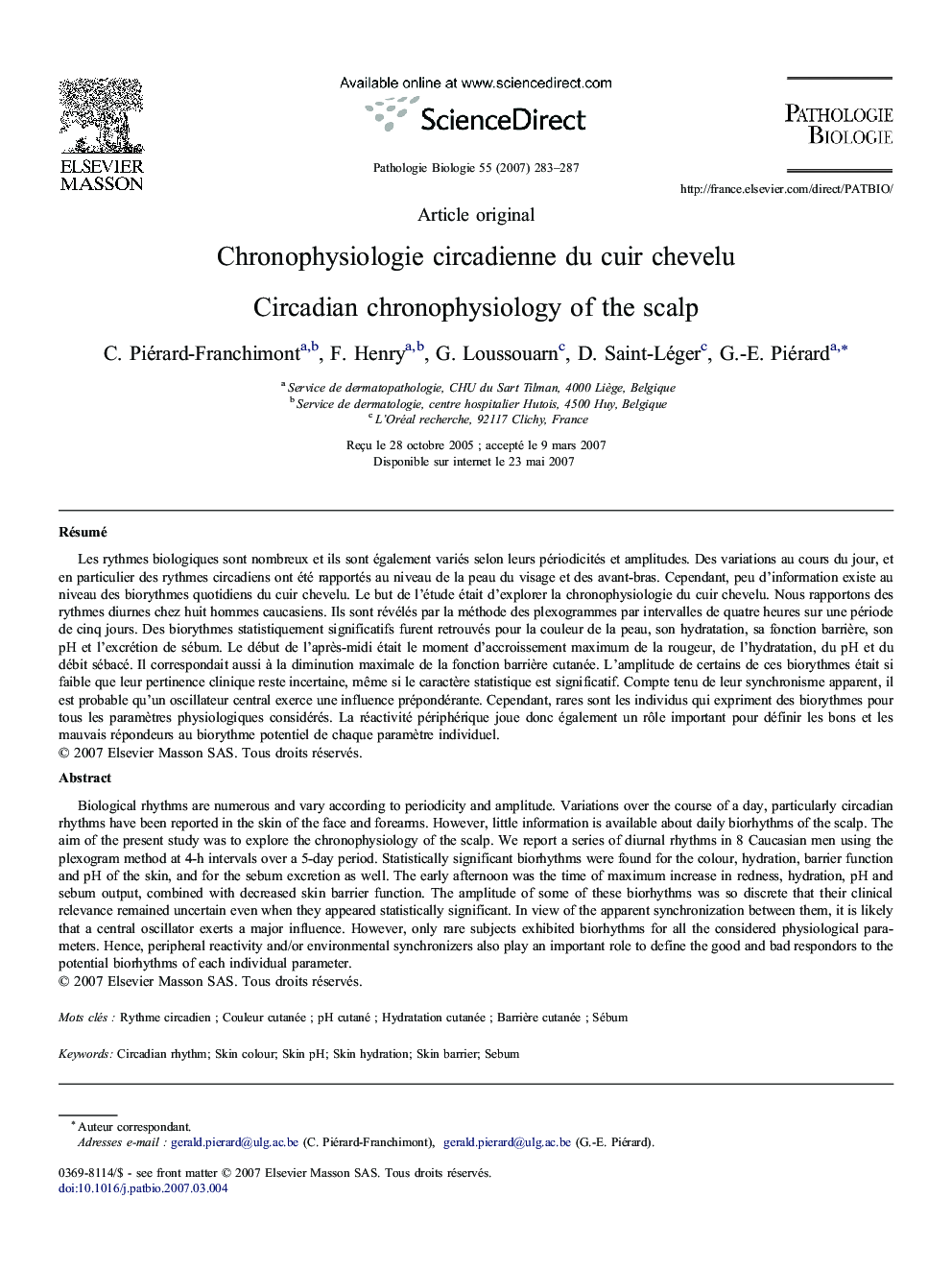 Chronophysiologie circadienne du cuir chevelu