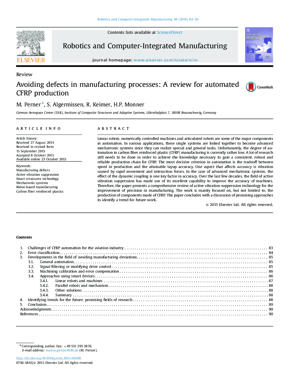 Avoiding defects in manufacturing processes: A review for automated CFRP production