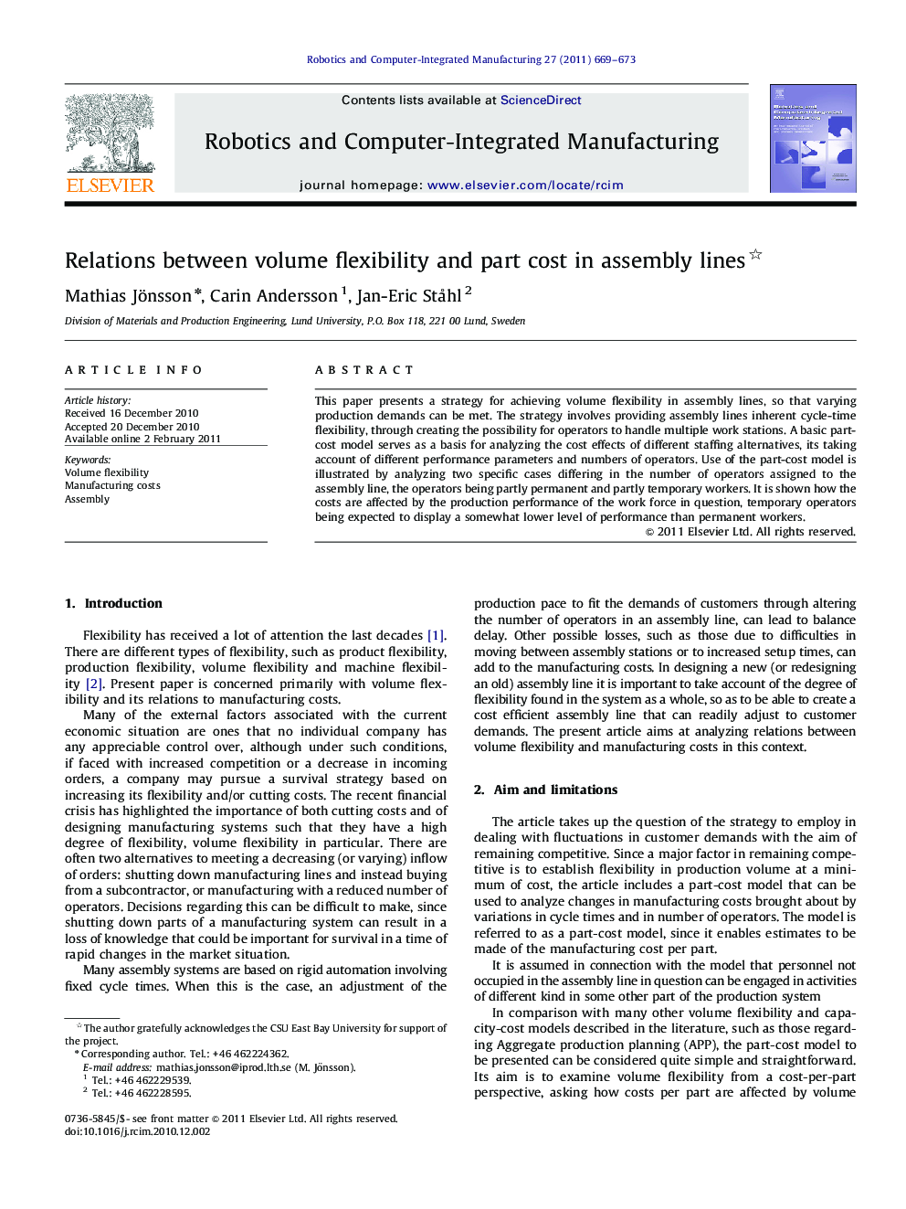 Relations between volume flexibility and part cost in assembly lines 