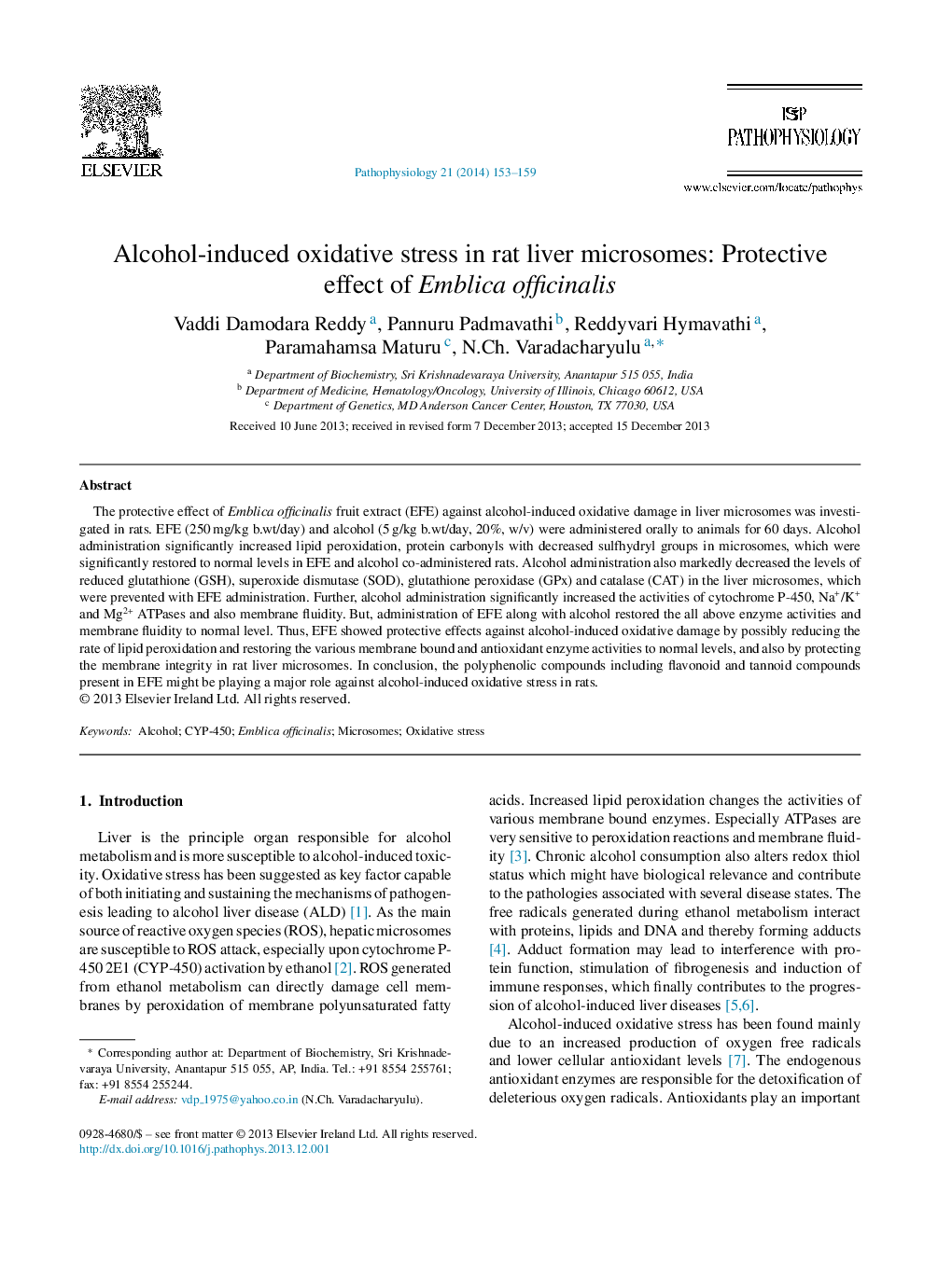 Alcohol-induced oxidative stress in rat liver microsomes: Protective effect of Emblica officinalis