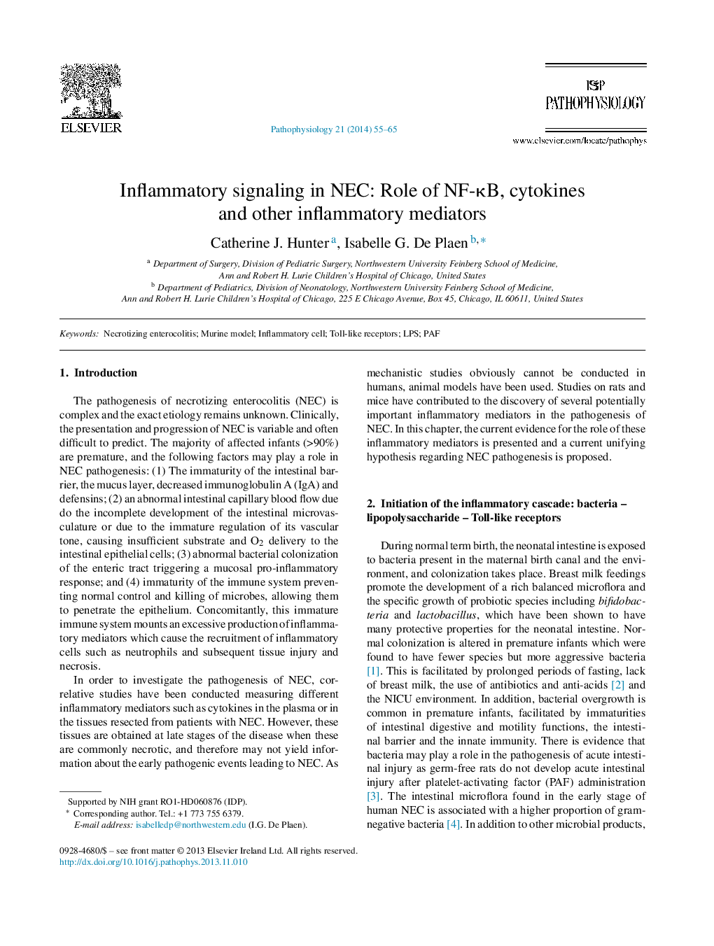 Inflammatory signaling in NEC: Role of NF-ÎºB, cytokines and other inflammatory mediators