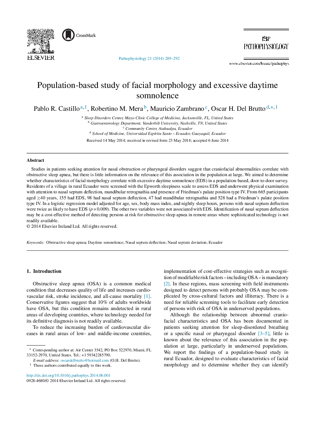 Population-based study of facial morphology and excessive daytime somnolence