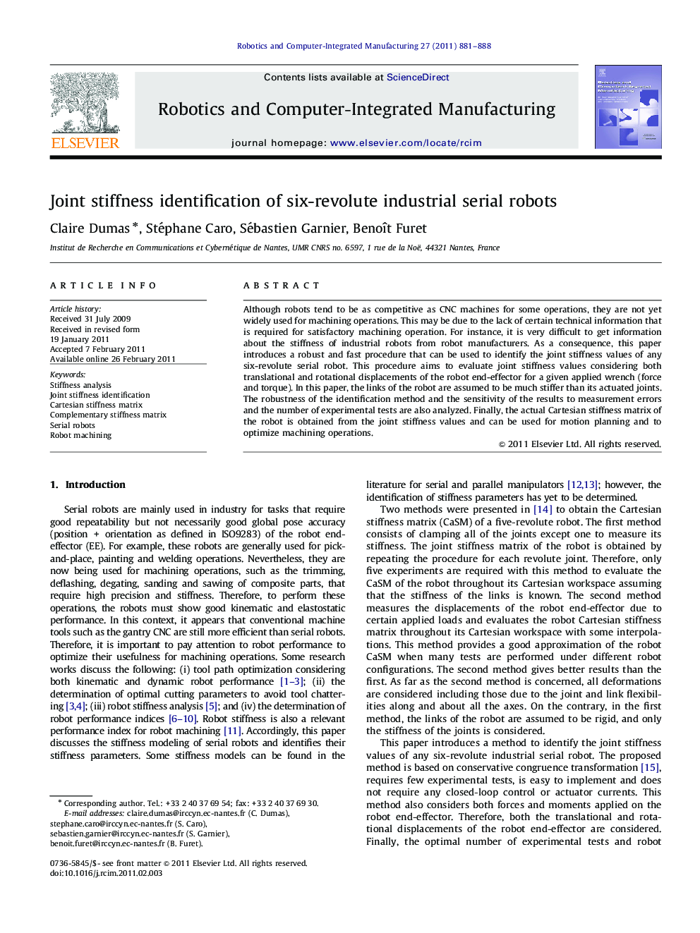 Joint stiffness identification of six-revolute industrial serial robots